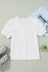 White Lace Puff Sleeve V Neck Button Up Shirt