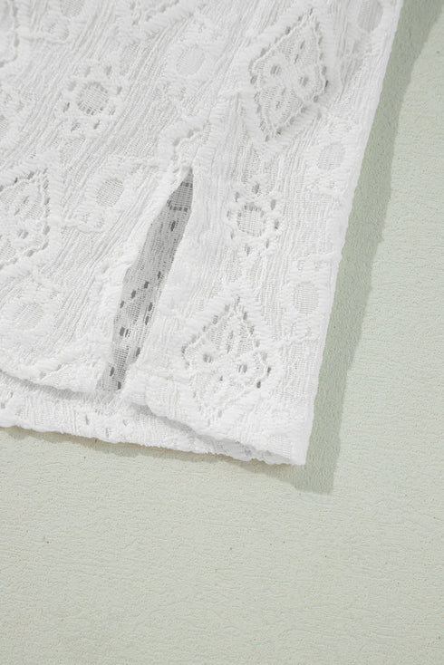 White Lace Sleeveless Knot Hollow Out Back Tied Waist Mini Dress