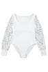 White Lace Sleeves Square Neck Bodysuit
