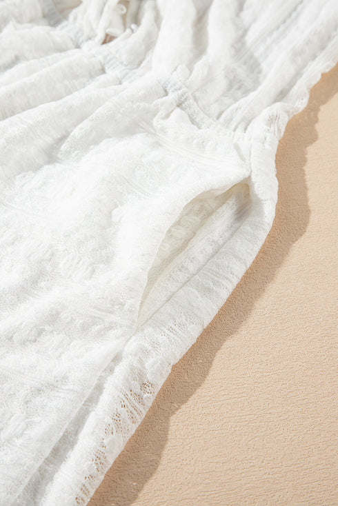 White Lace Spaghetti Strap V Neck Loose Fit Romper