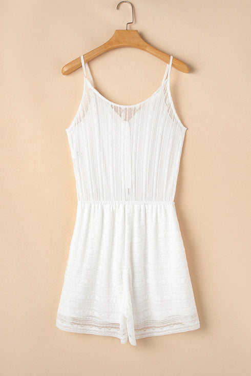 White Lace Spaghetti Strap V Neck Loose Fit Romper