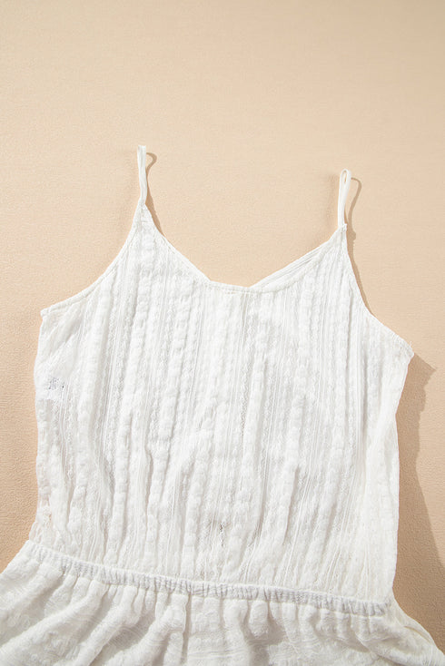 White Lace Spaghetti Strap V Neck Loose Fit Romper