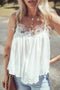 White Lace Splicing Spaghetti Straps Ruffle Flared Tank Top
