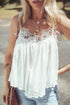White Lace Splicing Spaghetti Straps Ruffle Flared Tank Top