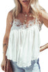 White Lace Splicing Spaghetti Straps Ruffle Flared Tank Top
