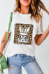 White Leopard Cute Bunny Graphic Crewneck Easter Tee