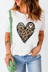 White Leopard Heart Pattern Print Valentines T Shirt