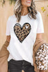 White Leopard Heart Pattern Print Valentines T Shirt
