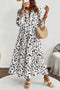 White Leopard Print Notch V Neck Loose Fit Maxi Dress