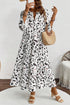 White Leopard Print Notch V Neck Loose Fit Maxi Dress