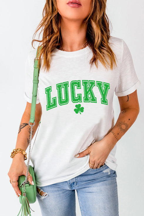 White Lucky Graphic St. Patricks Tee