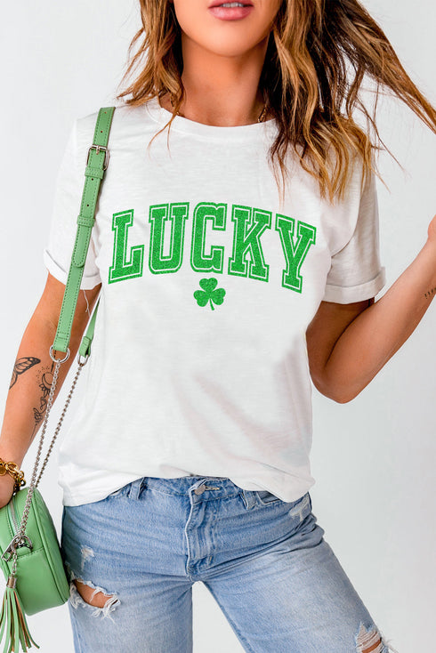 White Lucky Graphic St. Patricks Tee
