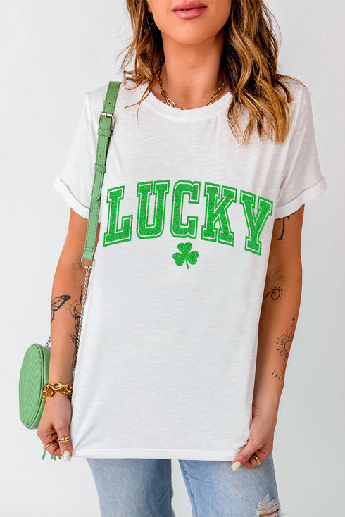 White Lucky Graphic St. Patricks Tee