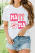 White MAMA Bow Flower Print Crewneck T Shirt