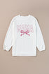 White MAMA Bowknot Embroidered Ribbed Pullover Sweatshirt