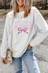 White MAMA Bowknot Embroidered Ribbed Pullover Sweatshirt