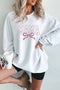 White MAMA Bowknot Embroidered Ribbed Pullover Sweatshirt