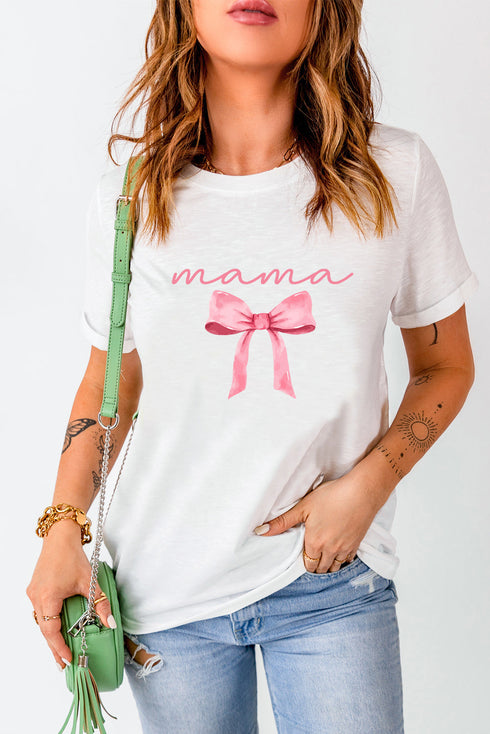 White MAMA Bowknot Graphic Crewneck Tee