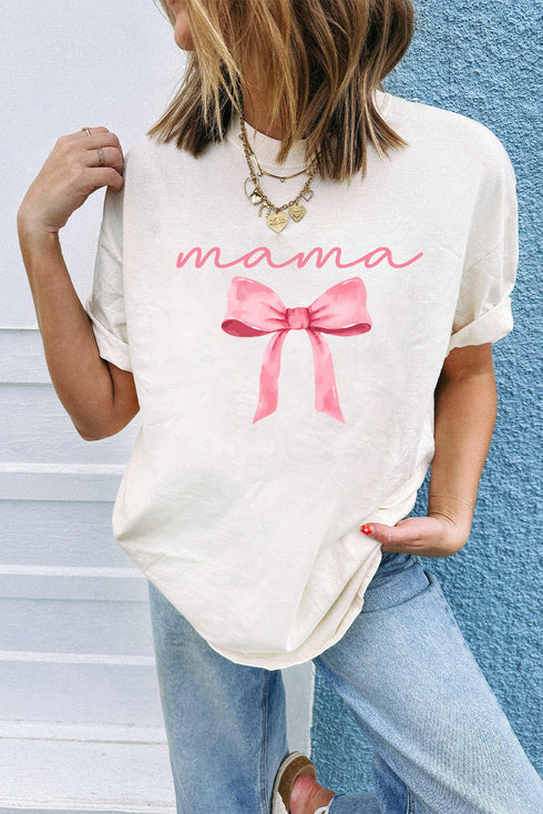 White MAMA Bowknot Graphic Crewneck Tee