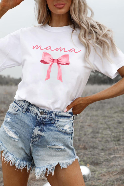 White MAMA Bowknot Graphic Crewneck Tee