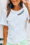White mama Heart Embroidered Crew Neck T Shirt