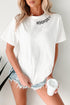 White mama Heart Embroidered Crew Neck T Shirt