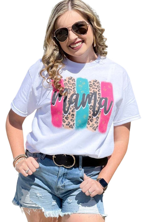 White Mama Leopard Brush Stroke Graphic Print T Shirt