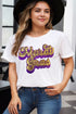 White Mardi Gras Sequin Chenille Graphic Plus Size Tee