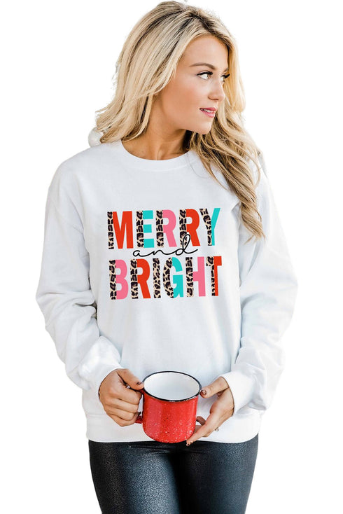 White Merry And Bright Leopard Print Pullover Sweatshirt