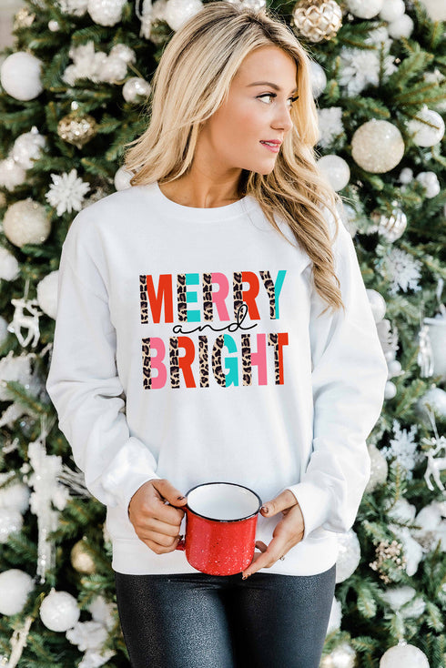 White Merry And Bright Leopard Print Pullover Sweatshirt