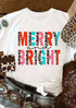 White Merry And Bright Leopard Print Short Sleeve Graphic Tee