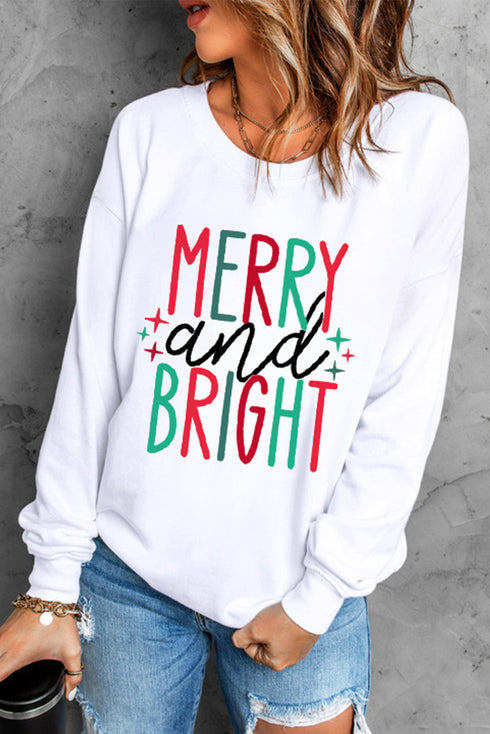 White Merry And Bright Long Sleeve Graphic Sweatshirt