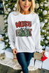 White Merry Bright Christmas Graphic Print Pullover Sweatshirt