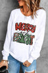 White Merry Bright Christmas Graphic Print Pullover Sweatshirt