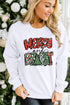 White Merry Bright Christmas Graphic Print Pullover Sweatshirt