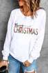 White Merry Christmas Leopard Print Long Sleeve Sweatshirt