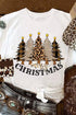 White Merry Christmas Leopard Tree Print Short Sleeve T Shirt