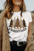 White Merry Christmas Leopard Tree Print Short Sleeve T Shirt