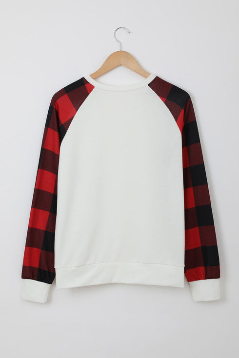 White Merry Christmas Plaid Graphic Print Long Sleeve Sweatshirt