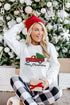 White Merry Christmas Truck Pattern Embroidered Pullover Sweatshirt