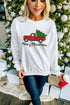 White Merry Christmas Truck Pattern Embroidered Pullover Sweatshirt