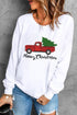 White Merry Christmas Truck Pattern Embroidered Pullover Sweatshirt