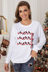 White Merry Plaid Print Crew Neck Pullover Sweatshirt