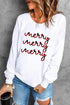 White Merry Plaid Print Crew Neck Pullover Sweatshirt
