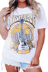 White Music City Nashville Guitar Floral Print Graphic T Shirt