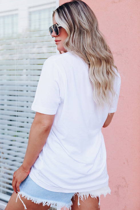 White Music City Nashville Guitar Floral Print Graphic T Shirt