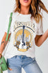 White Music City Nashville Guitar Floral Print Graphic T Shirt