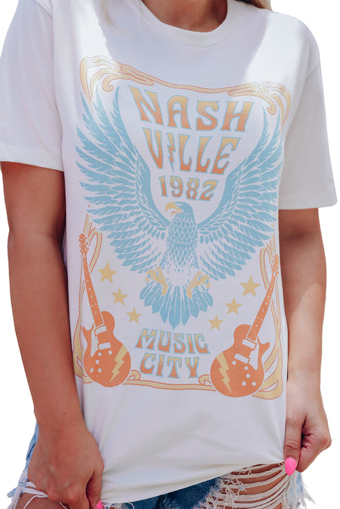 White Nashville 1982 Eagle Graphic Print Casual T Shirt