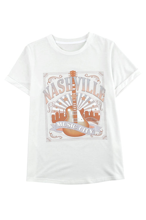 White Nashville Graphic Printed Short Sleeve T Shirt