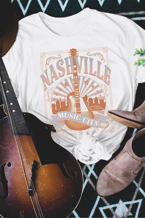 White Nashville Graphic Printed Short Sleeve T Shirt